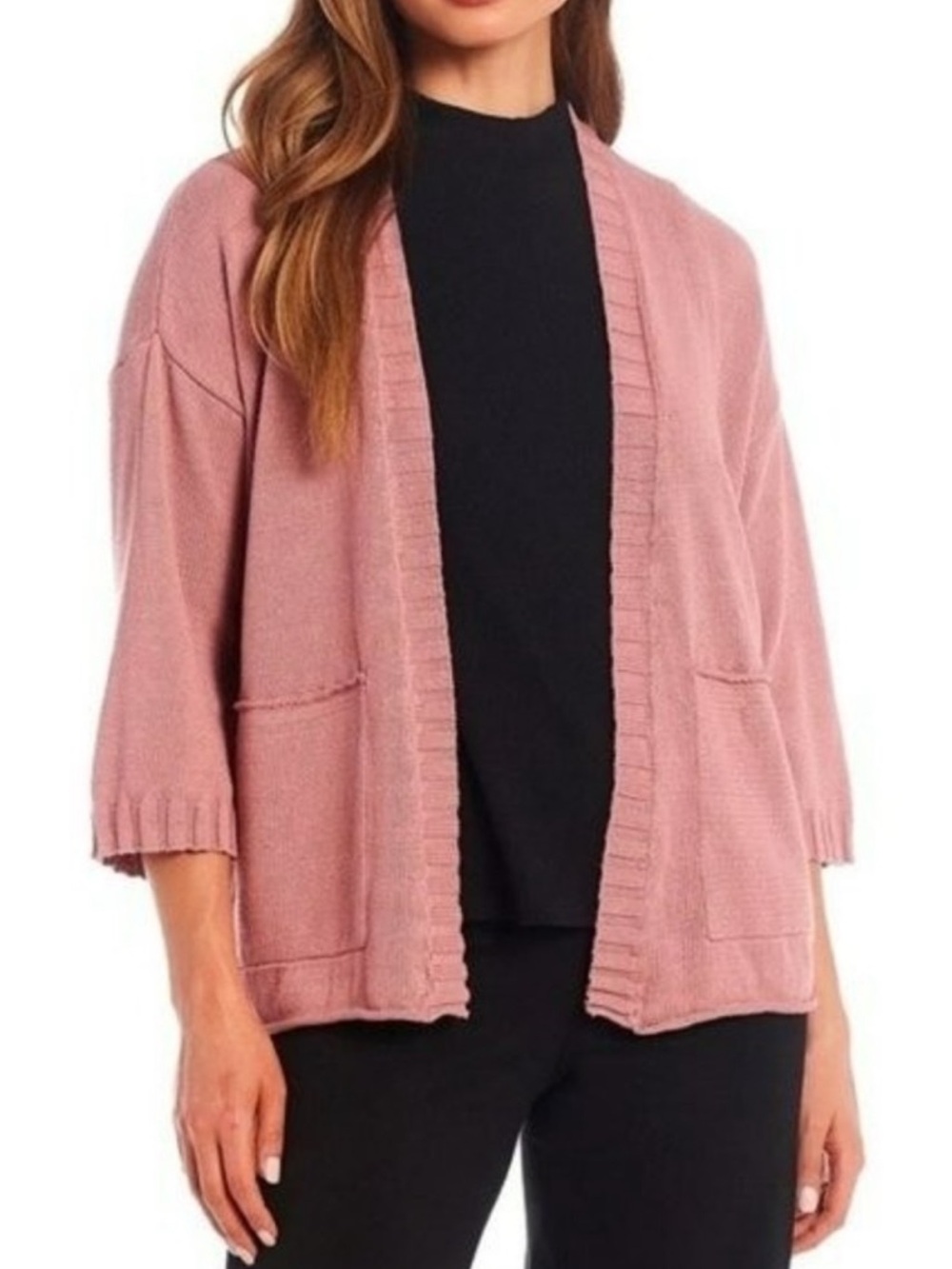 Eileen Fisher Organic Linen Cotton Cardigan Open Front Lightweight